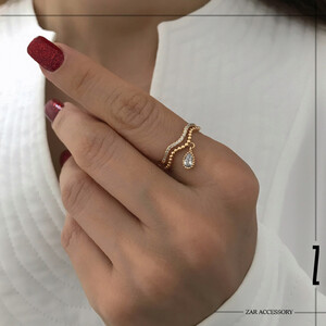 انگشتر زنانه دو لاین آویزدار صد تراش