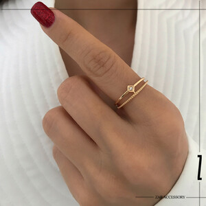 انگشتر دو لاین لوزی نگینی