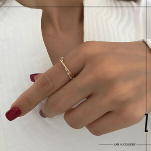 انگشتر دو لاین متقاطع نگین لوزی