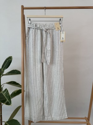 شلوار لینن کنفی راه راه بنددار