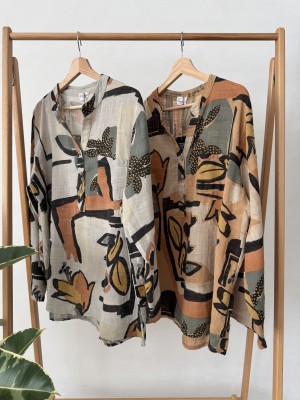 شومیز لینن ایتالیایی گل‌دار