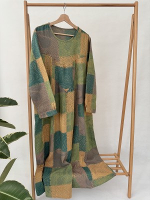 پیراهن ساحلی کنفی طرح چهل تکه‌