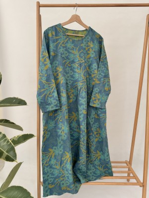 پیراهن ساحلی کنفی میدی طرح گلستان