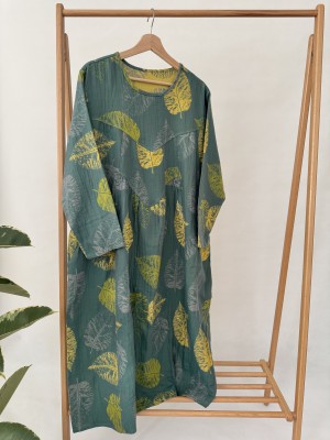 پیراهن ساحلی کنفی میدی طرح برگ