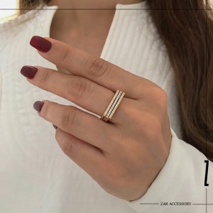 انگشتر سه قطعه خطی نگینی