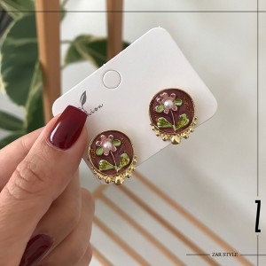 گوشواره میناکاری قاب گل و مروارید