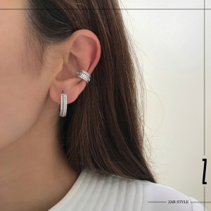 گوشواره حلقه‌ای سه لاینی نگین و پیچ