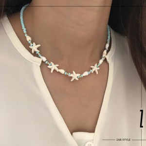 گردنبند صدفی سفید و آبی