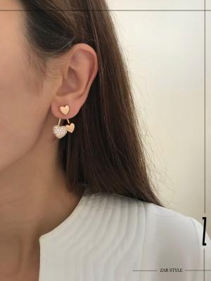 گوشواره قلب گیلاسی دو قطعه نگینی