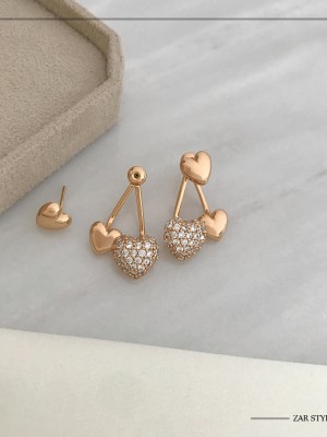 گوشواره قلب گیلاسی دو قطعه نگینی