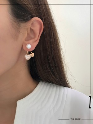 گوشواره قلب گیلاسی دو قطعه نگینی