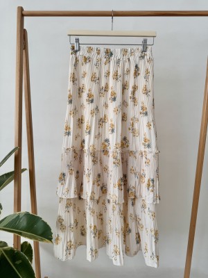 دامن حریر پلیسه گل‌دار تک چین کد 101