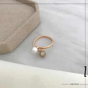 انگشتر زنانه مروارید و گوی نگینی