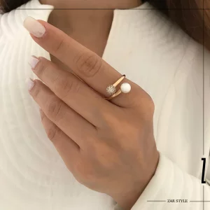 انگشتر زنانه مروارید و گوی نگینی