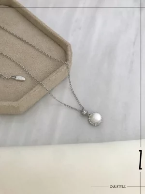 گردنبند آویز مروارید دور نگین