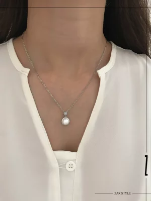 گردنبند آویز مروارید دور نگین