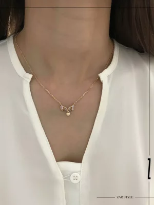 گردنبند بال فرشته نگین رنگی قلبی