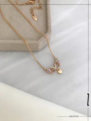 گردنبند بال فرشته نگین رنگی قلبی