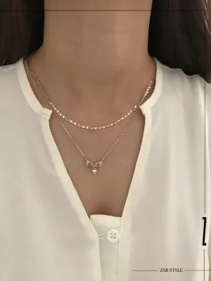 گردنبند بال فرشته نگین رنگی قلبی