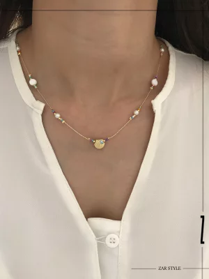 گردنبند ملیله‌ای رنگی آویز صدف