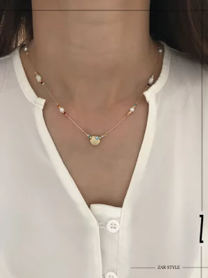 گردنبند ملیله‌ای مولتی کالر آویز صدف