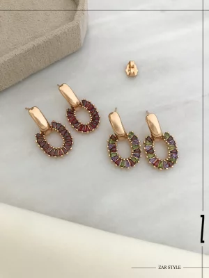 گوشواره حلقه آویز نگین باگت