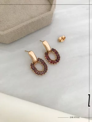 گوشواره حلقه آویز نگین باگت