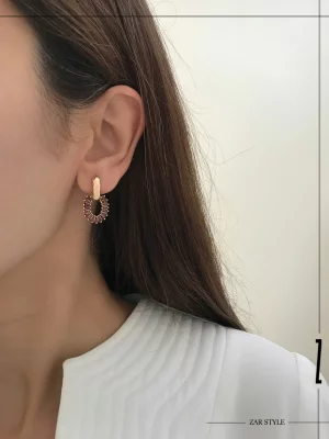 گوشواره حلقه آویز نگین باگت