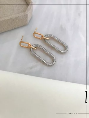 گوشواره آویز بیضی نگین‌دار