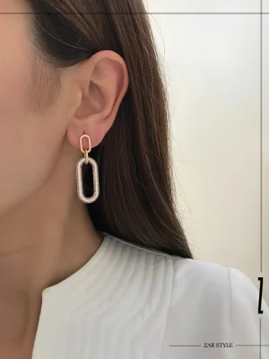 گوشواره آویز بیضی نگین‌دار