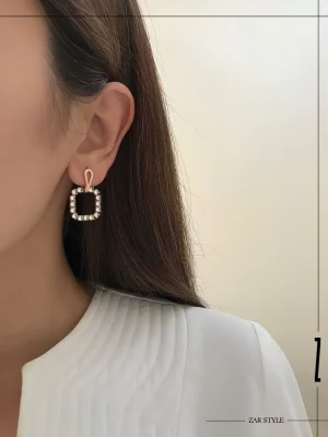 گوشواره آویز مربعی نگین‌دار