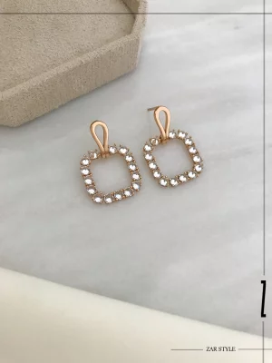 گوشواره آویز مربعی نگین‌دار