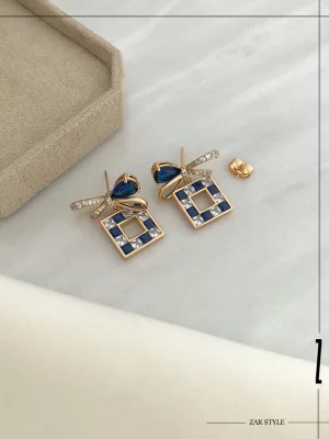 گوشواره آویز مربعی و پاپیون