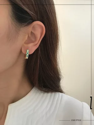 گوشواره حلقه‌ای میناکاری گل سبز