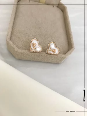 گوشواره میناکاری قلبی مروارید و گل رز