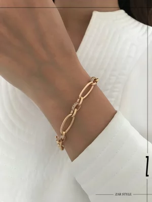 دستبند حلقه بیضی نگینی قفل ملوانی