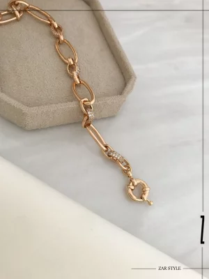 دستبند حلقه بیضی نگینی قفل ملوانی