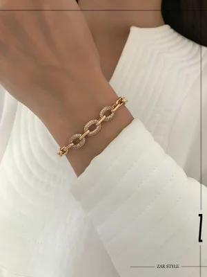 دستبند سه حلقه بیضی نگینی