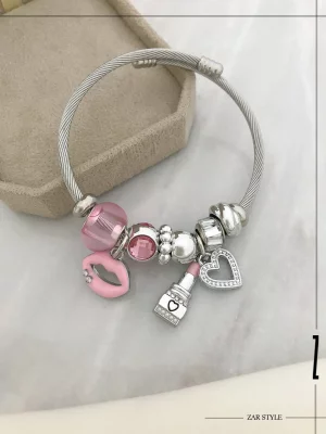 دستبند پاندورا  چارم لب و رژ صورتی