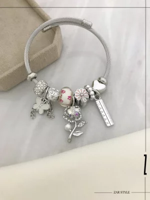 دستبند پاندورا  چارم گل و پروانه و خط‌کش