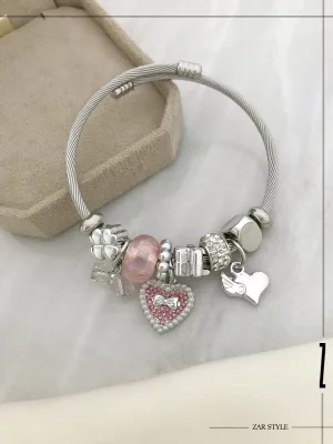 دستبند پاندورا  چارم قلب مرواریدی