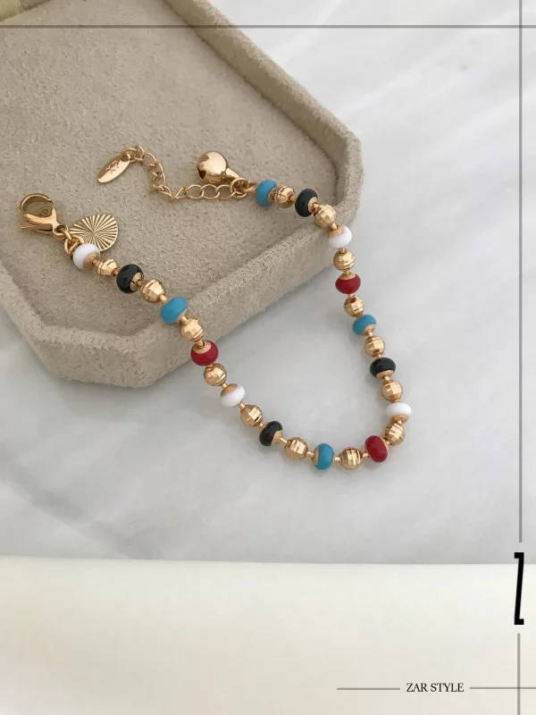 دستبند مهره‌ای میناکاری و گوی تراش