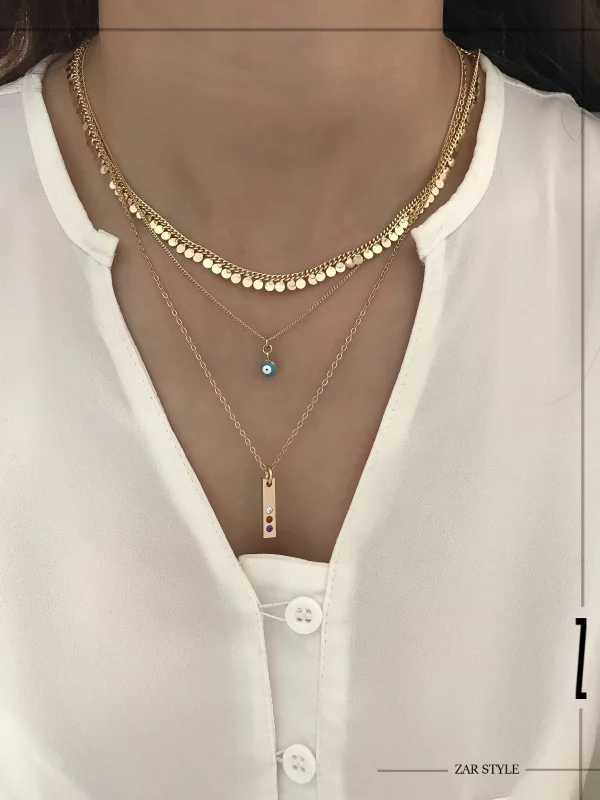 گردنبند میله‌ای عمودی نگین رنگی