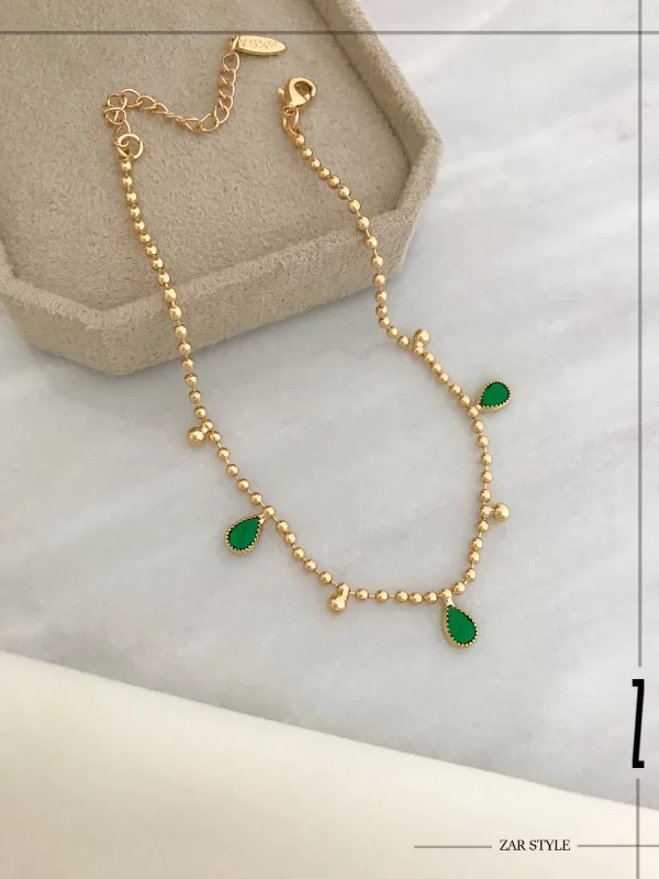 پابند زنجیر توپی آویز اشکی زمردی