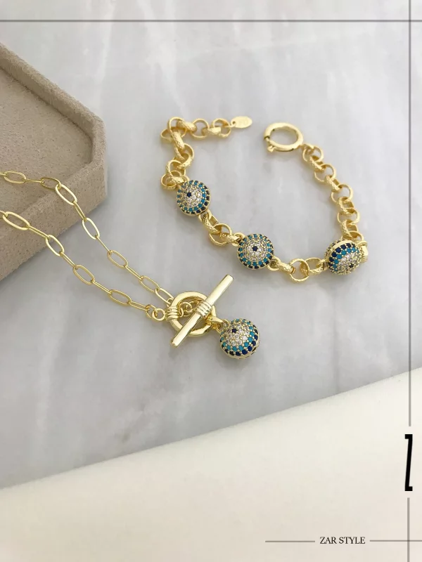 گردنبند گوی چشم نظر قفل تی