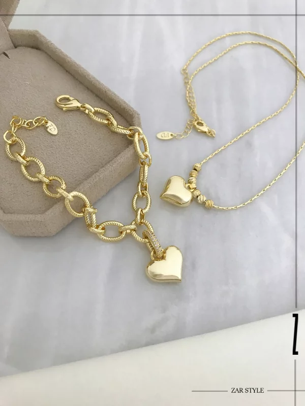 گردنبند گوی تراش و آویز قلب آینه‌ای