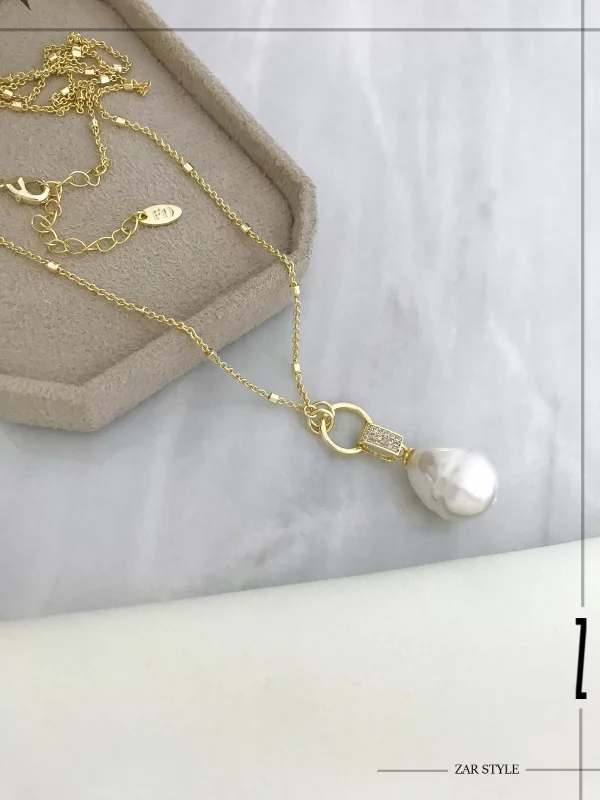 گردنبند رولباسی آویز مروارید باروک