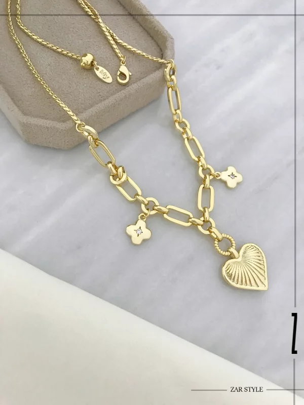 گردنبند آویز ونکلیف و قلب بافت‌دار