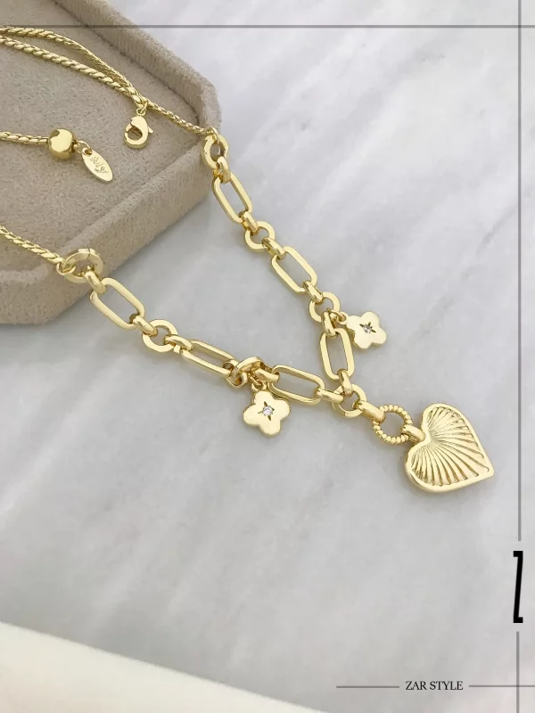 گردنبند آویز ونکلیف و قلب بافت‌دار