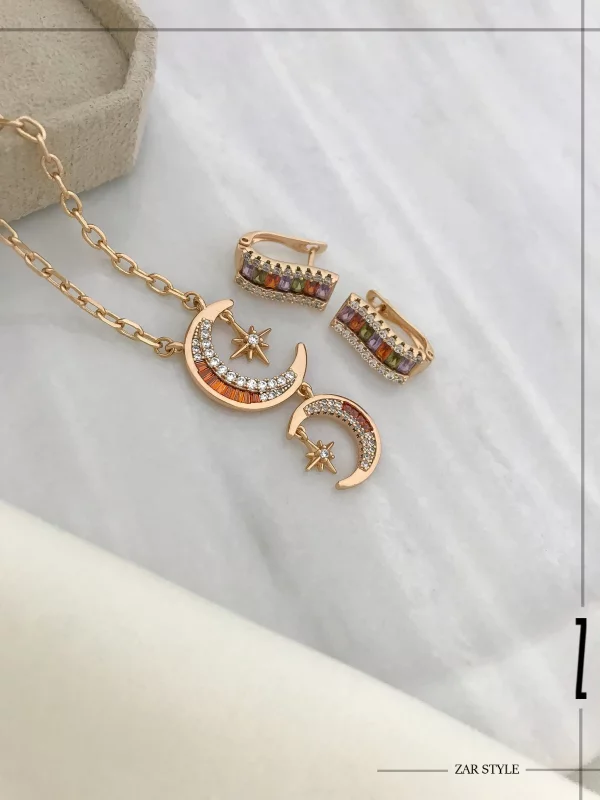 گوشواره مولتی کالر مستطیلی نگین باگت